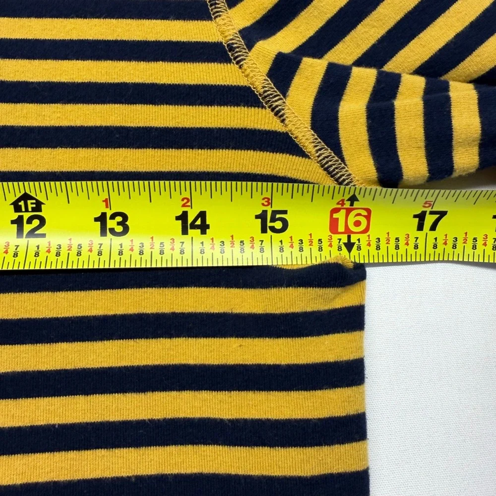 J McLaughlin Striped Knit Top Womens Small Yellow Navy Breton Boat Neck Preppy - Picture 7 of 8